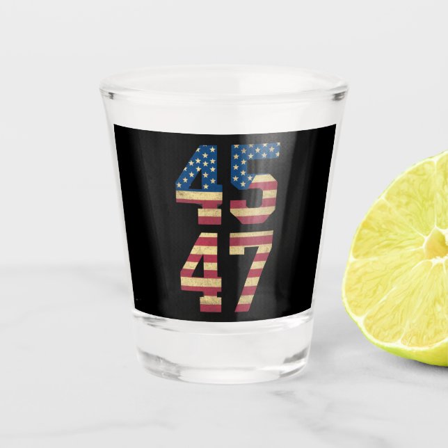 Vaso De Chupito Trump 2024 45 47 Retro de bandera estadounidense a (Anverso)