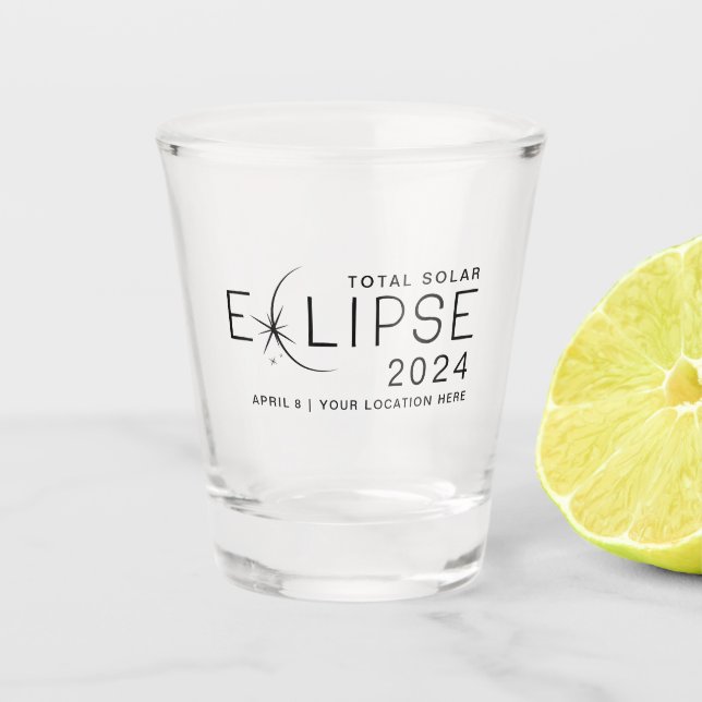 Vaso De Chupito Ubicación del Personalizado del eclipse solar 2024 (Anverso)