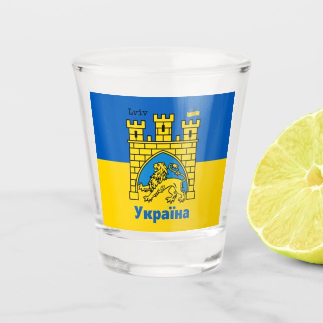 Vaso De Chupito Ucrania y la ciudad de Lviv - Escudo de armas, ban (Anverso)