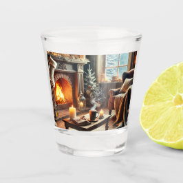 Vaso De Chupito Un acogedor escenario invernal junto a la chimenea