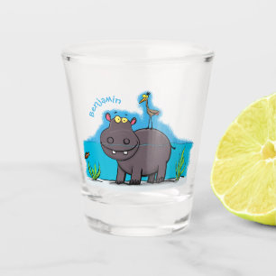 Vaso De Chupito Un gracioso hipopótamo con personalizado de pájaro