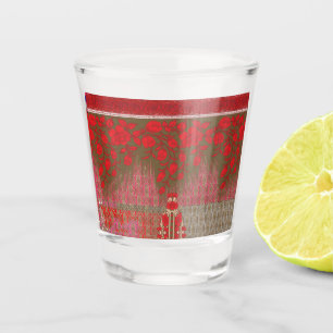 Vaso De Chupito un patrón cruzado con flores y vides rojas