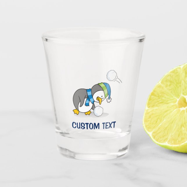Vaso De Chupito Un pingüino con una bola de nieve (Anverso)