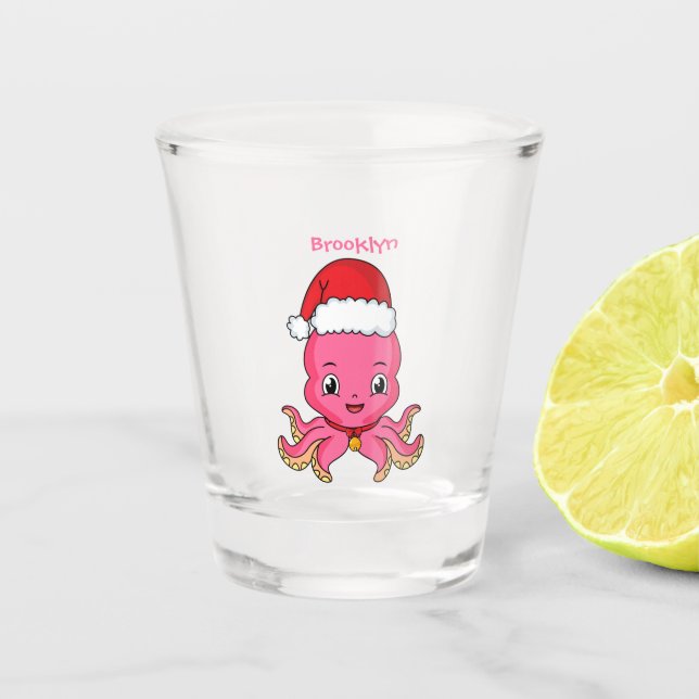 Vaso De Chupito Un pulpo alegre lindo usando Navidades gorra perso (Anverso)