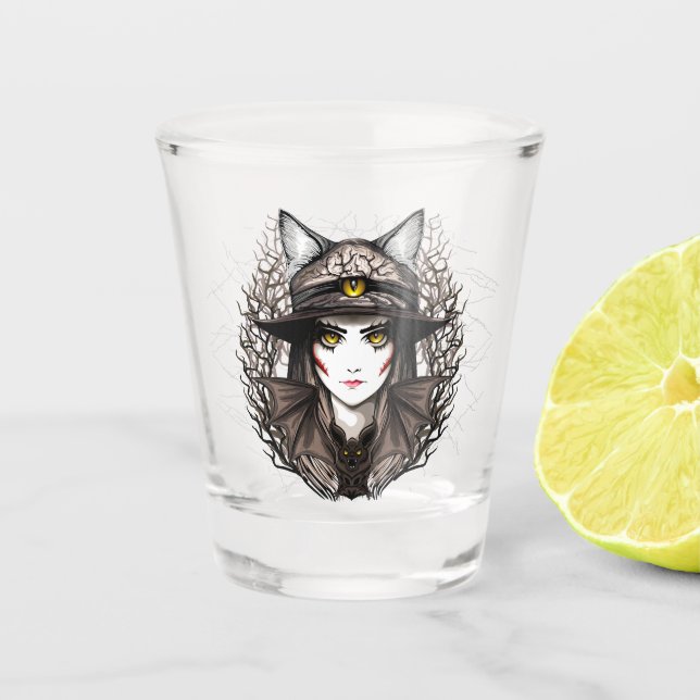 Vaso De Chupito Un retrato cursi de bruja de Gato de Brujas Hallow (Anverso)