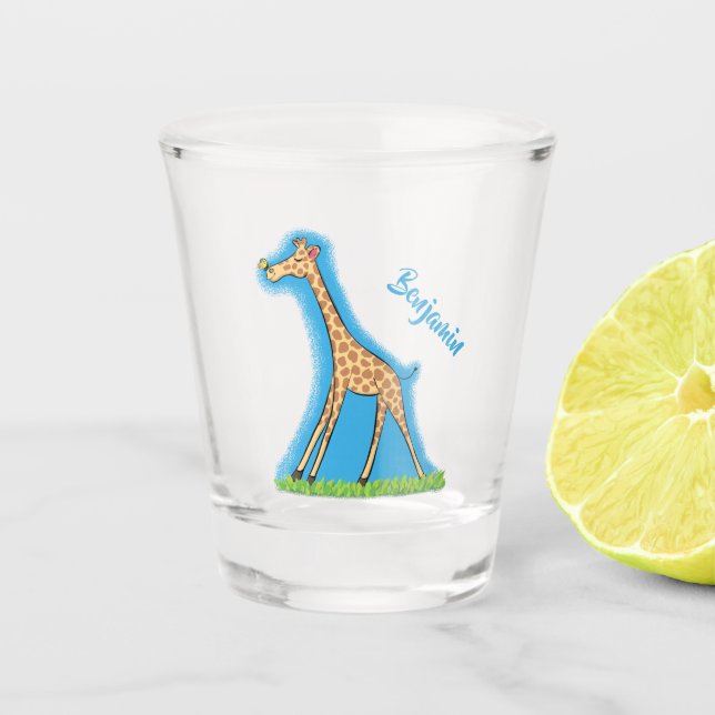 Vaso De Chupito Una jirafa alegre con personalizado de mariposa (Anverso)