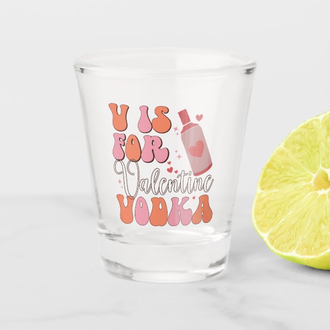 Vaso De Chupito V es para Vodka Retro Font Naranja Rosa Valentine (Anverso)