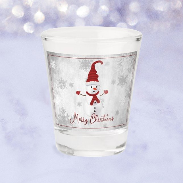 Vaso De Chupito Vacaciones de Snowman en Red Cute (Red Cute Snowman Holiday Shot Glass)