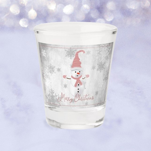 Vaso De Chupito Vacaciones de Snowman rosadas (Pink Cute Snowman Holiday Shot Glass)