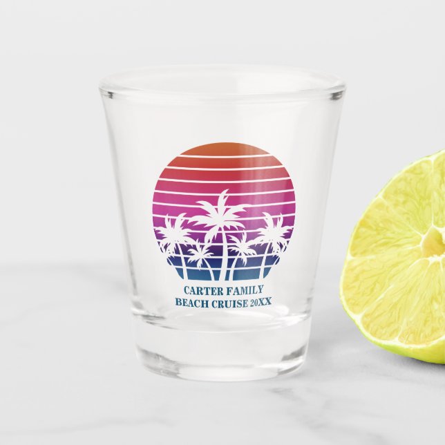 Vaso De Chupito Vacaciones familiares de Personalizados de palmera (Anverso)