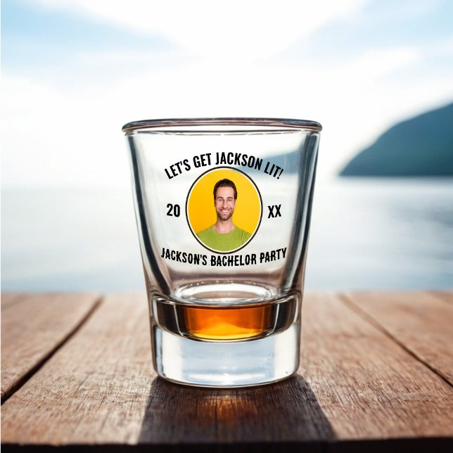 Vaso De Chupito Vamos a conseguir vidrio caliente de la fiesta de  (Photo Bachelor Party Shot Glass, Let's Get The Groom Lit!)