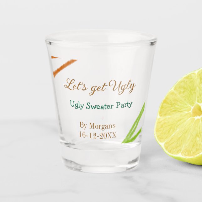 Vaso De Chupito Vamos a tener una fiesta fea de Navidad con suéter (Anverso)