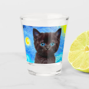 Vaso De Chupito Van Gogh Starry Night Black Cat