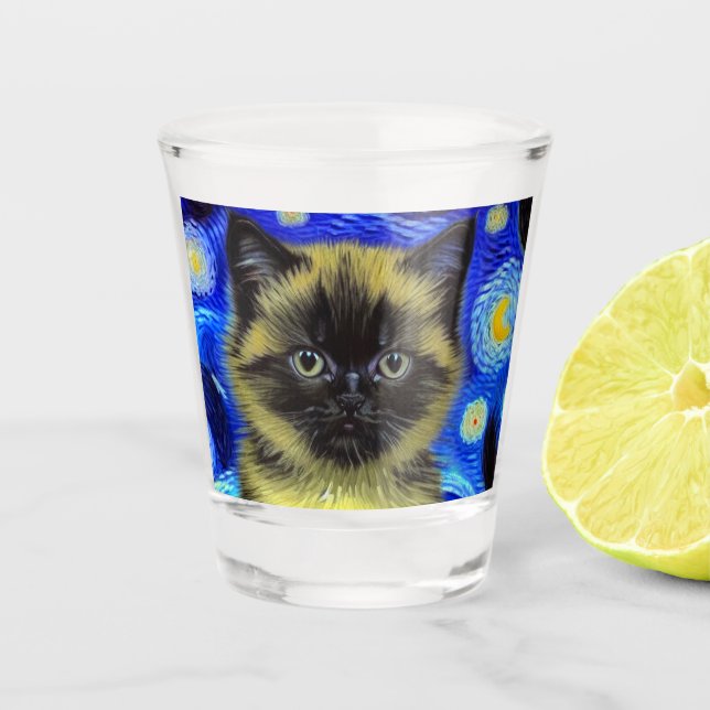 Vaso De Chupito Van Gogh Starry Night Siamese Cat (Anverso)