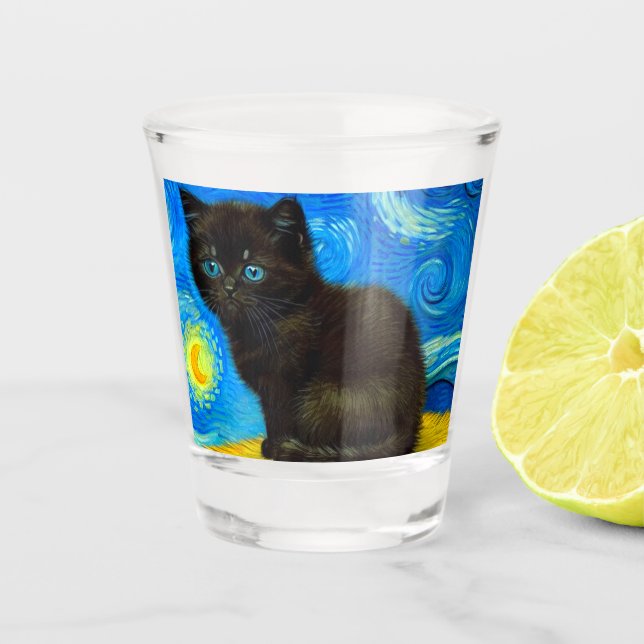 Vaso De Chupito Van Gogh Style Starry Night Cat (Anverso)