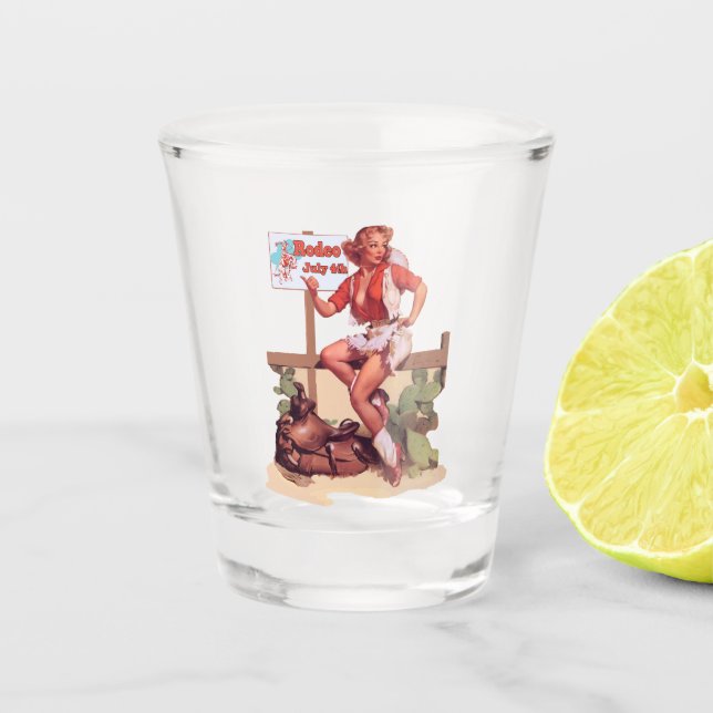 Vaso De Chupito Vaquera occidental del vintage con el Rótulo de la (Anverso)