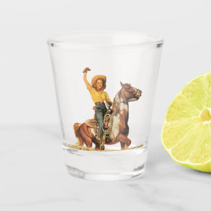 Vaso De Chupito Vaquera occidental del vintage en caballo y agitar