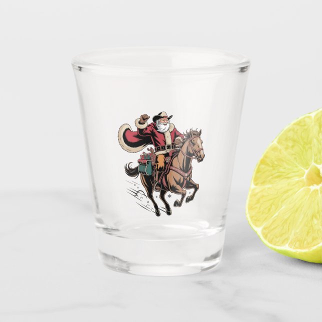 Vaso De Chupito Vaquero Papá Noel Montando A Navidades De Caballos (Anverso)