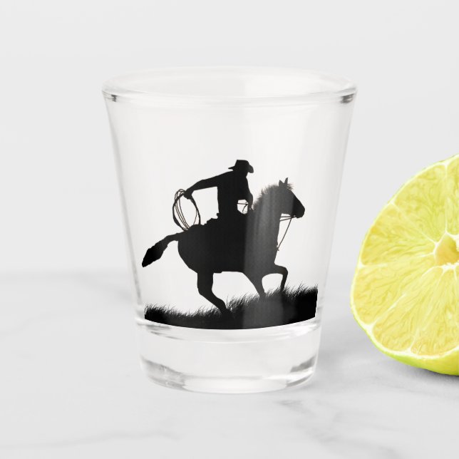 Vaso De Chupito Vaquero y caballo pais silhouetean occidental (Anverso)