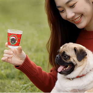 Vaso De Chupito Verde Navideño Rojo Foto de tu Perro-Añade nuestro