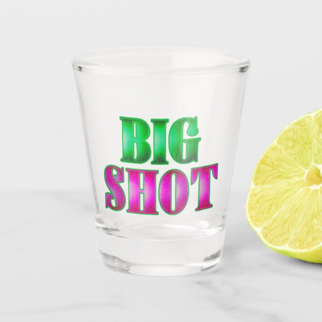 Vaso de chupito verde y rosa “Big Shot” en negrita (Anverso)