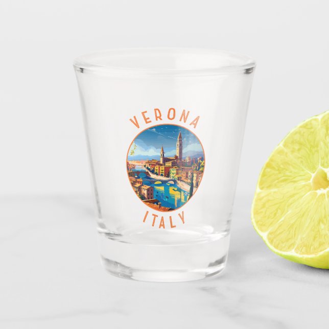 Vaso De Chupito Verona Italia Círculo retro perturbado (Anverso)