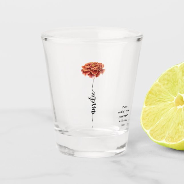 Vaso De Chupito Verre à shot personnalisé Fleur Naissance Œillet  (Anverso)