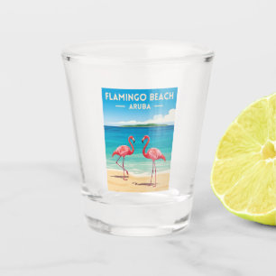 Vaso De Chupito Viaje Antiguo Aruba Playa Flamingo Escénico Retro