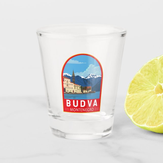Vaso De Chupito Viaje de arte retro de Budva Montenegro (Anverso)