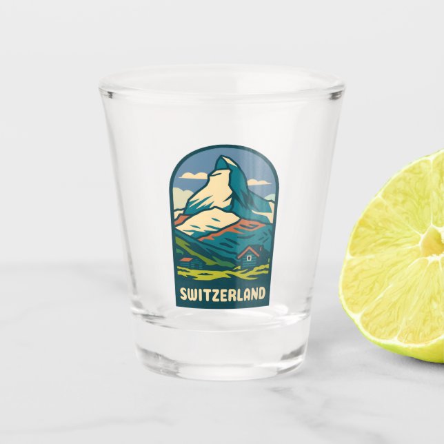 Vaso De Chupito Viaje de época retro Suiza Matterhorn (Anverso)