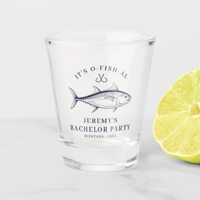 Vaso De Chupito Viaje de Pesca de la Cuadrilla del Novio en Desped (Anverso)