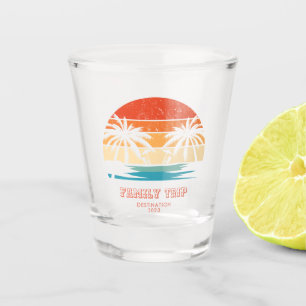 Vaso De Chupito Viaje familiar de atardecer retro Beach Palm Tree 