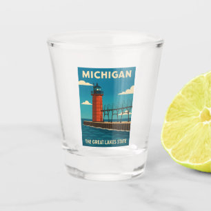 Vaso De Chupito Viaje retro vintage Faro Michigan Escenario