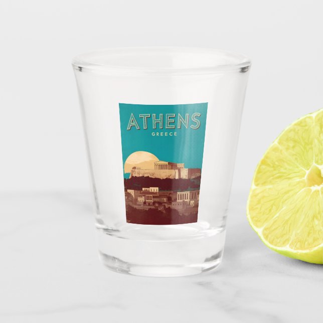 Vaso De Chupito Viajes de época Atenas Grecia Retro Escenario (Anverso)