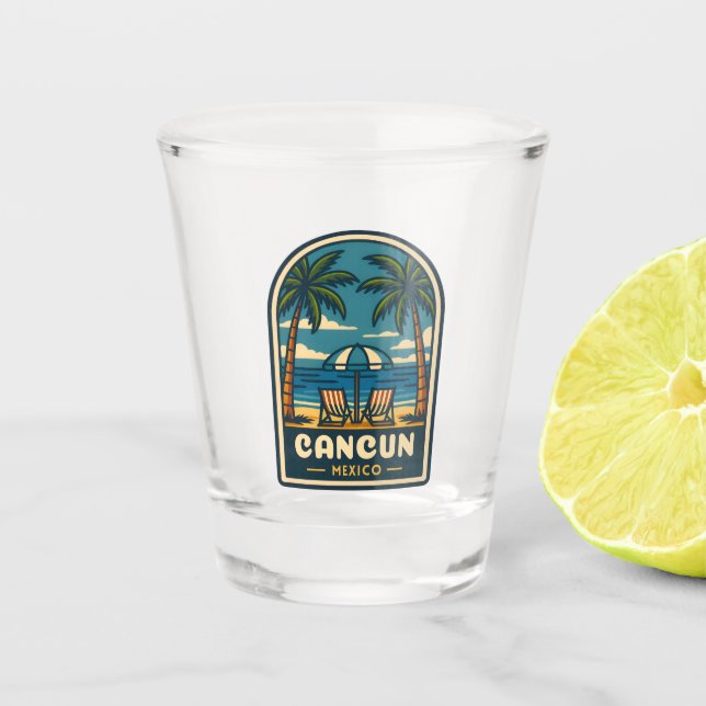 Vaso De Chupito Viajes de época Cancún México Beach Retro (Anverso)