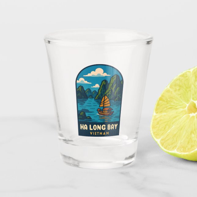 Vaso De Chupito Viajes de época Ha Long Bay Vietnam Retro Escenari (Anverso)