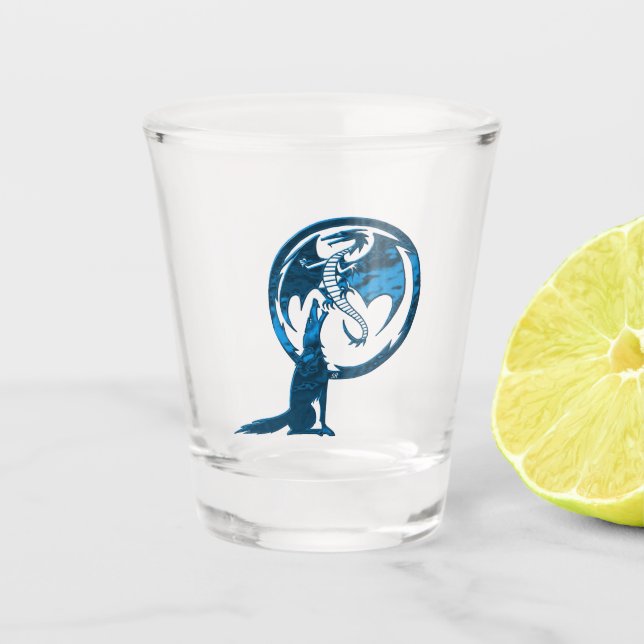Vaso De Chupito Vidrio azul Wolf & Dragon (Anverso)