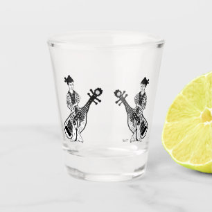 Vaso De Chupito Vidrio caliente: chica Geisha con instrumento Pipa