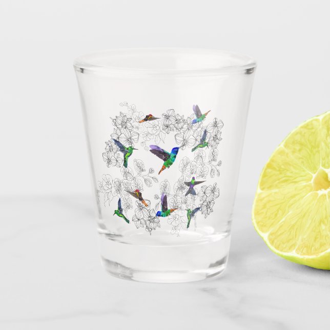 Vaso De Chupito Vidrio caliente con aves - Primavera (Anverso)