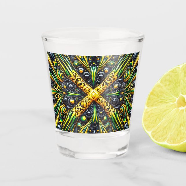 Vaso De Chupito Vidrio con colores jamaiquinos (Anverso)