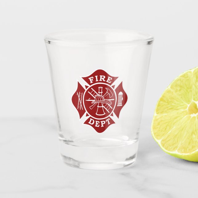 Vaso De Chupito Vidrio cruzado maltés para bomberos (Anverso)