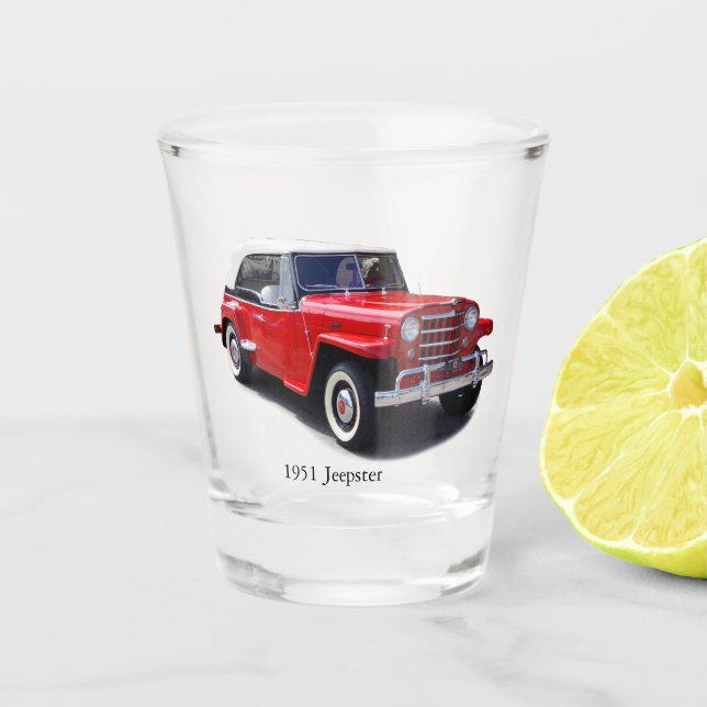 Vaso De Chupito Vidrio de 1951 colgado por un jeepster (Anverso)