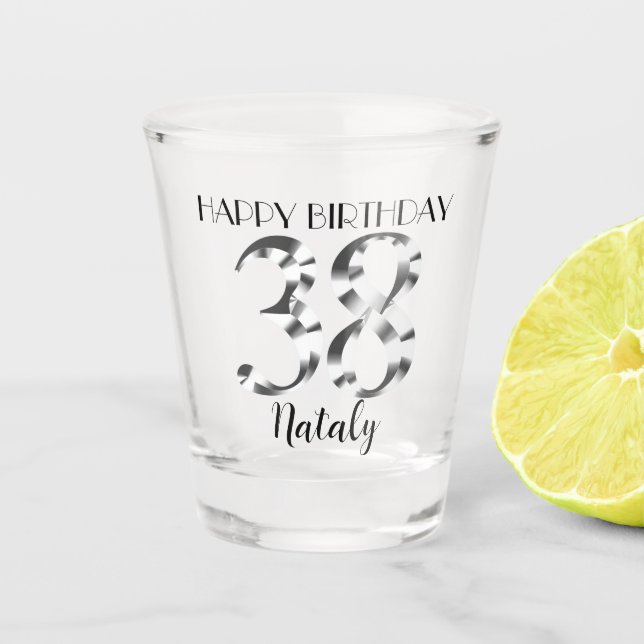 Vaso De Chupito Vidrio de 38 años de plata metálica (Anverso)