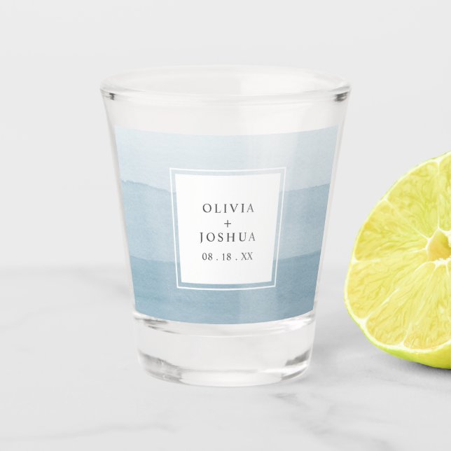 Vaso De Chupito Vidrio de agua azul Boda (Anverso)