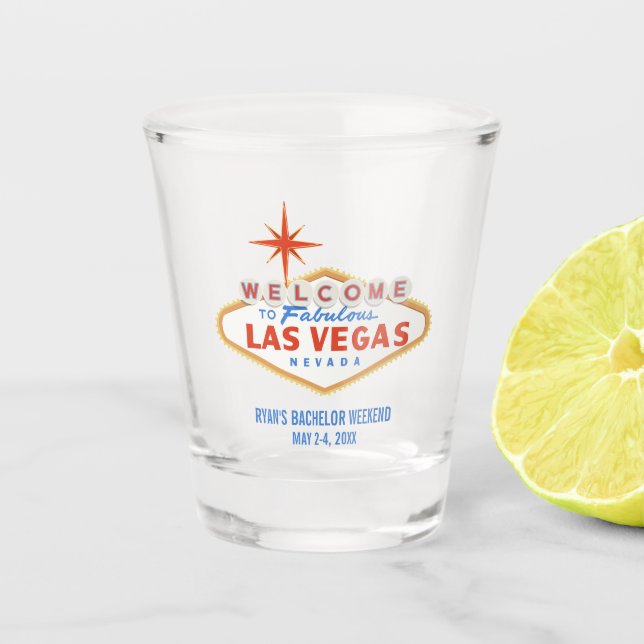 Vaso De Chupito Vidrio de Bachelor de Fin de Semana de Las Vegas (Anverso)