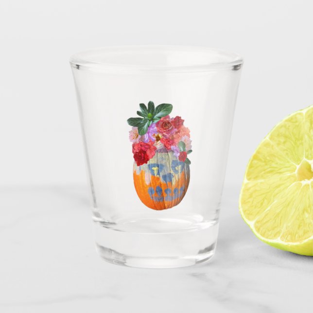 Vaso De Chupito Vidrio de calabaza floral (Anverso)