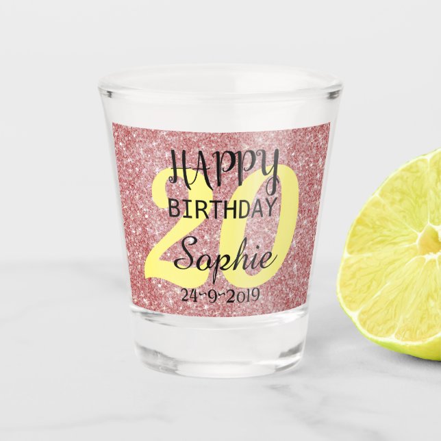 Vaso De Chupito Vidrio de cumpleaños 20 personalizado (Anverso)