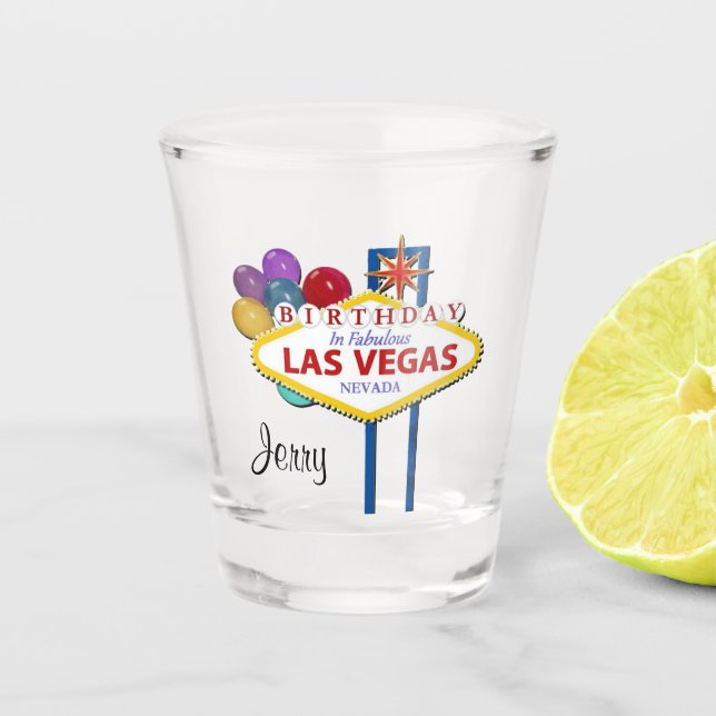 Vaso De Chupito Vidrio de cumpleaños de Las Vegas (Anverso)