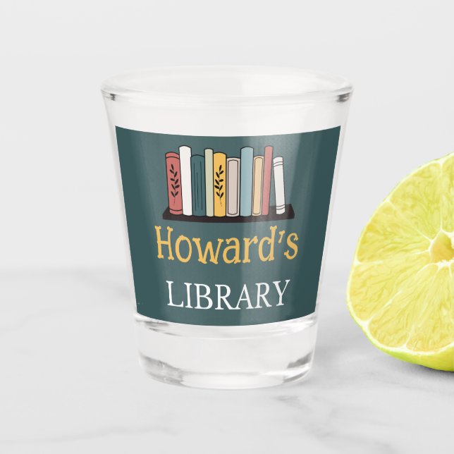 Vaso De Chupito Vidrio de disparo - Biblioteca - Personalizada - A (Anverso)