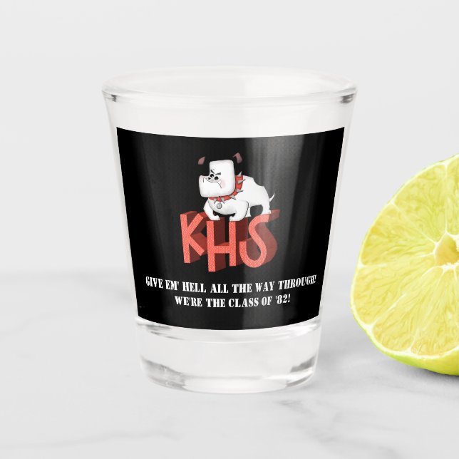 Vaso De Chupito Vidrio de disparo de Bulldoges KHS (Anverso)